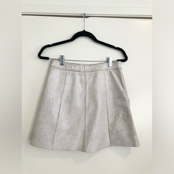 White Cream Genuine Leather Mini Skirt Flared A Line Kenneth Cole Distressed S - Picture 4 of 8